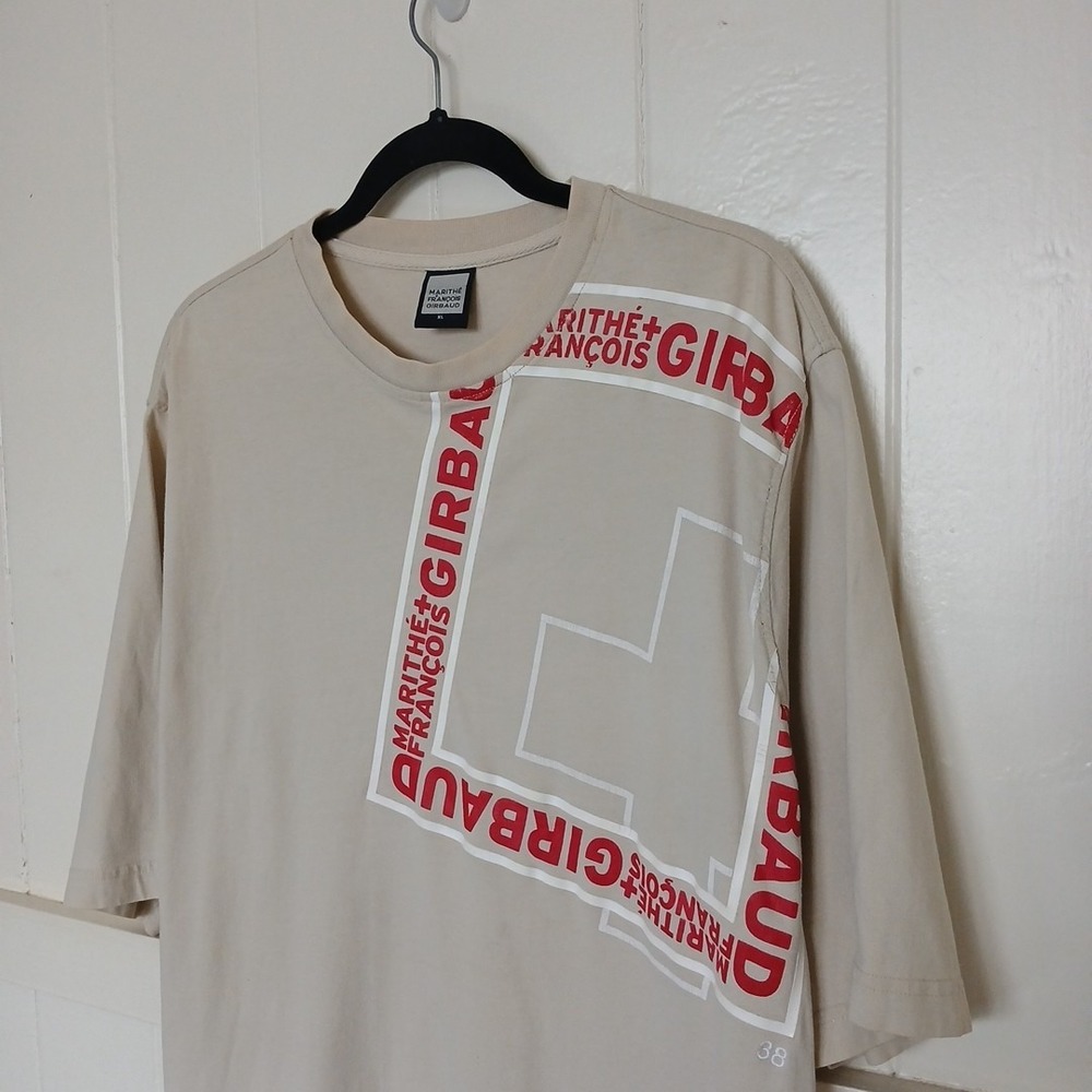 Vintage 90s Marithe Francois Girbaud Shirt Men's XL Beige Graphic Logo Tee SS *